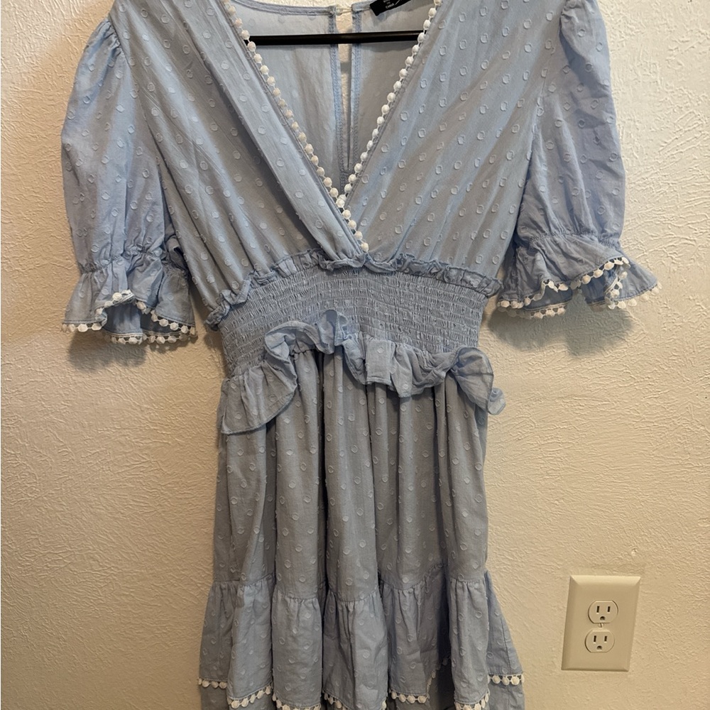 Simplee Apparel Light Blue Ruffle Mini Dress